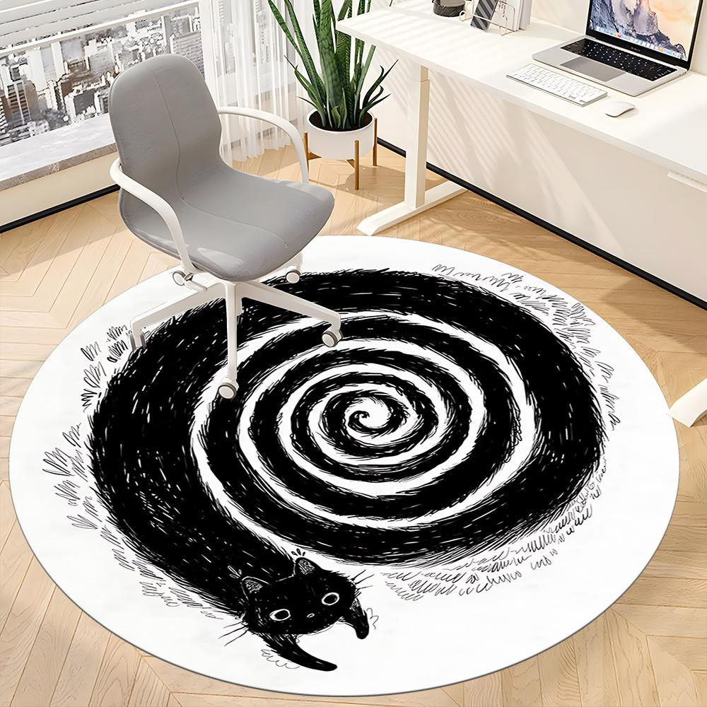 1pc Whirlpool Cat Office Round Area Rug, Indoor Mat Suitable ForOffice, Under Office Chairs Bedroom Living Room Home Decor, Room Deco q038