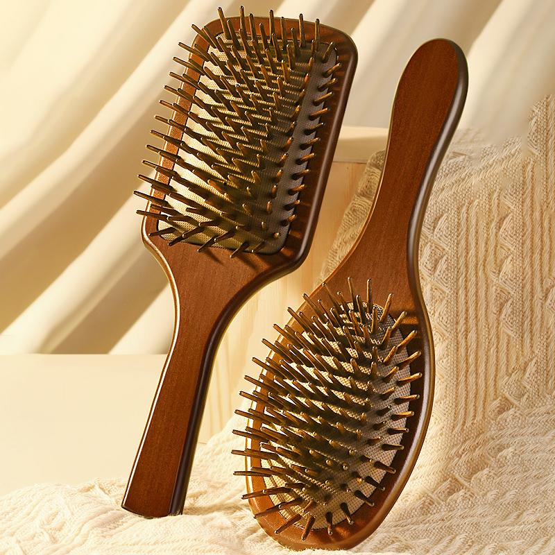 1Pcs Sandalwood Hand Carved Air Cushion Comb With Wood Teeth, Scalp Massage Brush For All Hair Types, Wooden Hair Styling