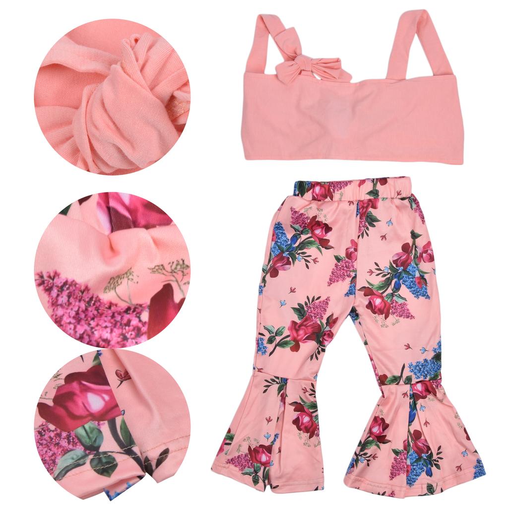 Mädchen Kleidung Set Sommer Kinder Anzüge Kinder Mädchen Kurzarm Top Schlaghose SetPink 90cm /