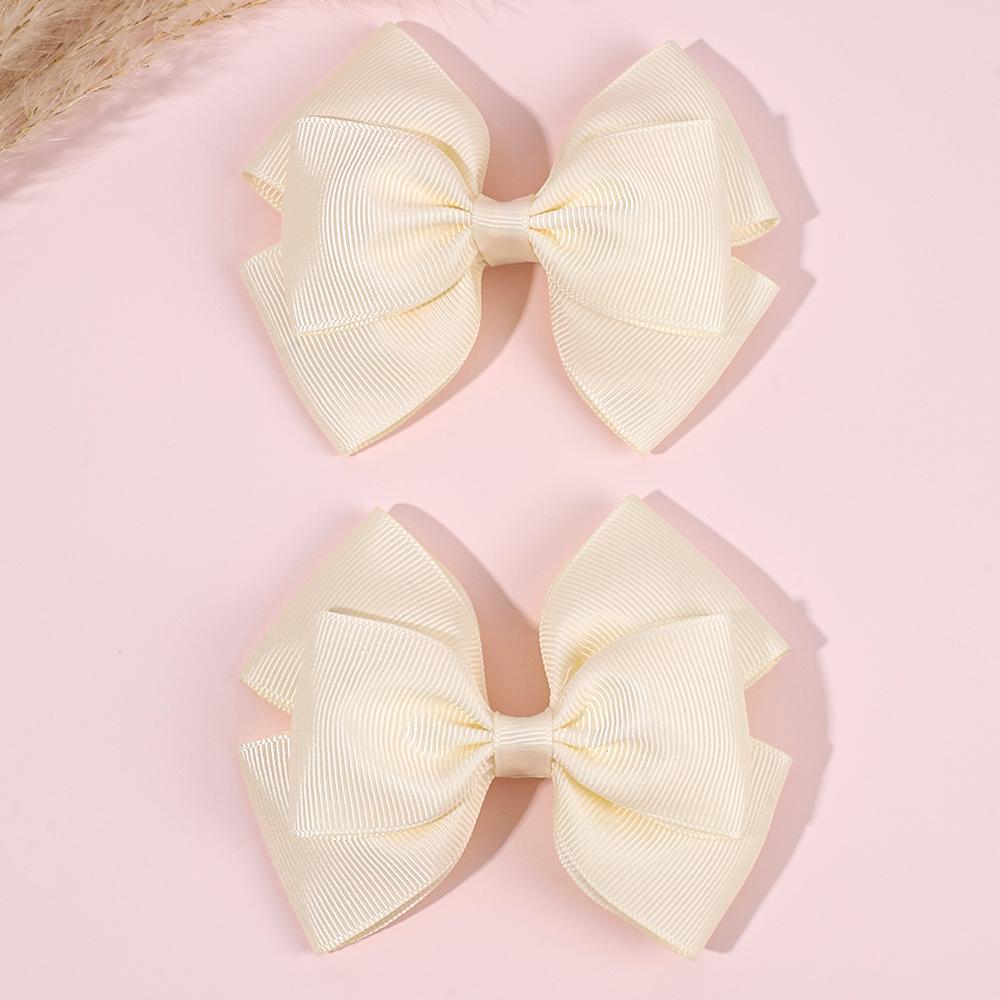 2Pcs Minimalist Solid Ribbon Bow Hairpin Grosgrain Barrettes Handmade Simple Everyday  Kids Headwear Accessories For Women Girls