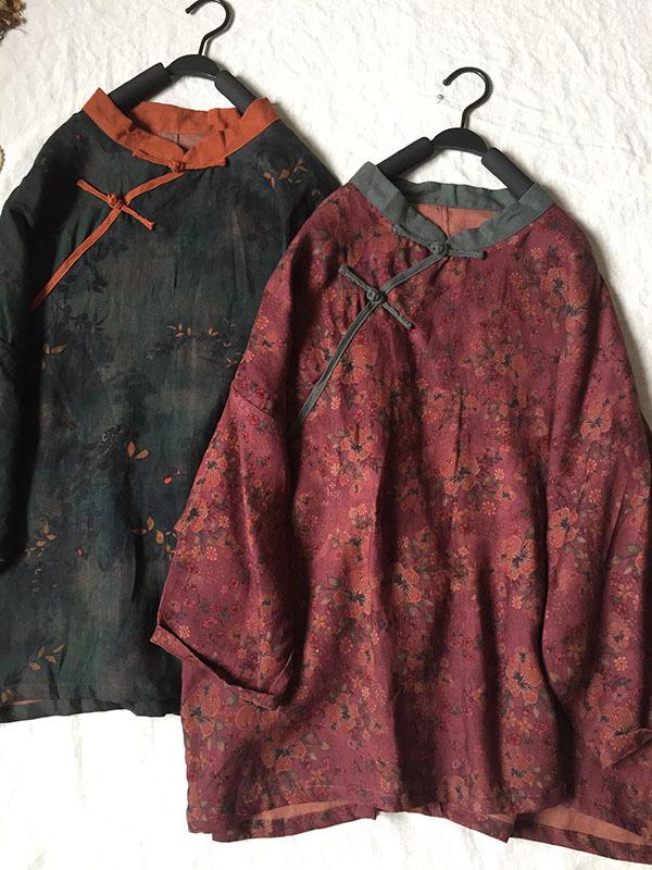 2026 Spring Floral Linen Retro Frog Button Short Jacket