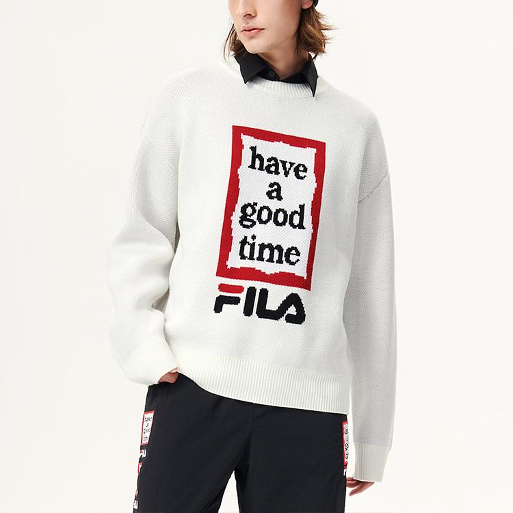 New FILA Have A Good Time Collection Sweaters Unisex Vanilla White F11U149401F-IV