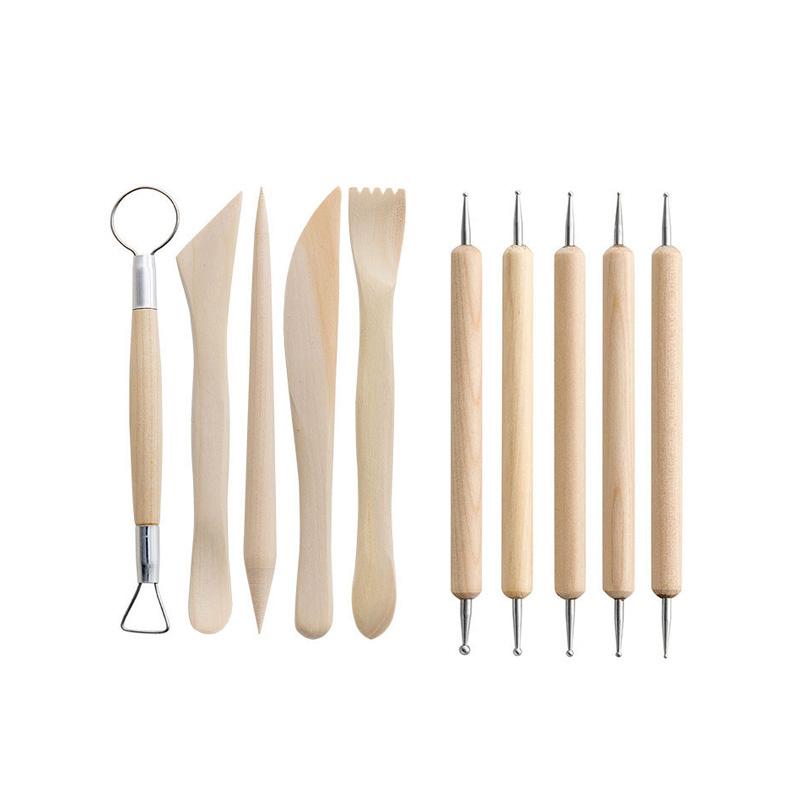 10Pcs Pottery Clay Sculpting Modeling Tool Set Double-Sided Clay Sculpture Tool Set Wooden Modeling Clay Sculpting Tools Kit