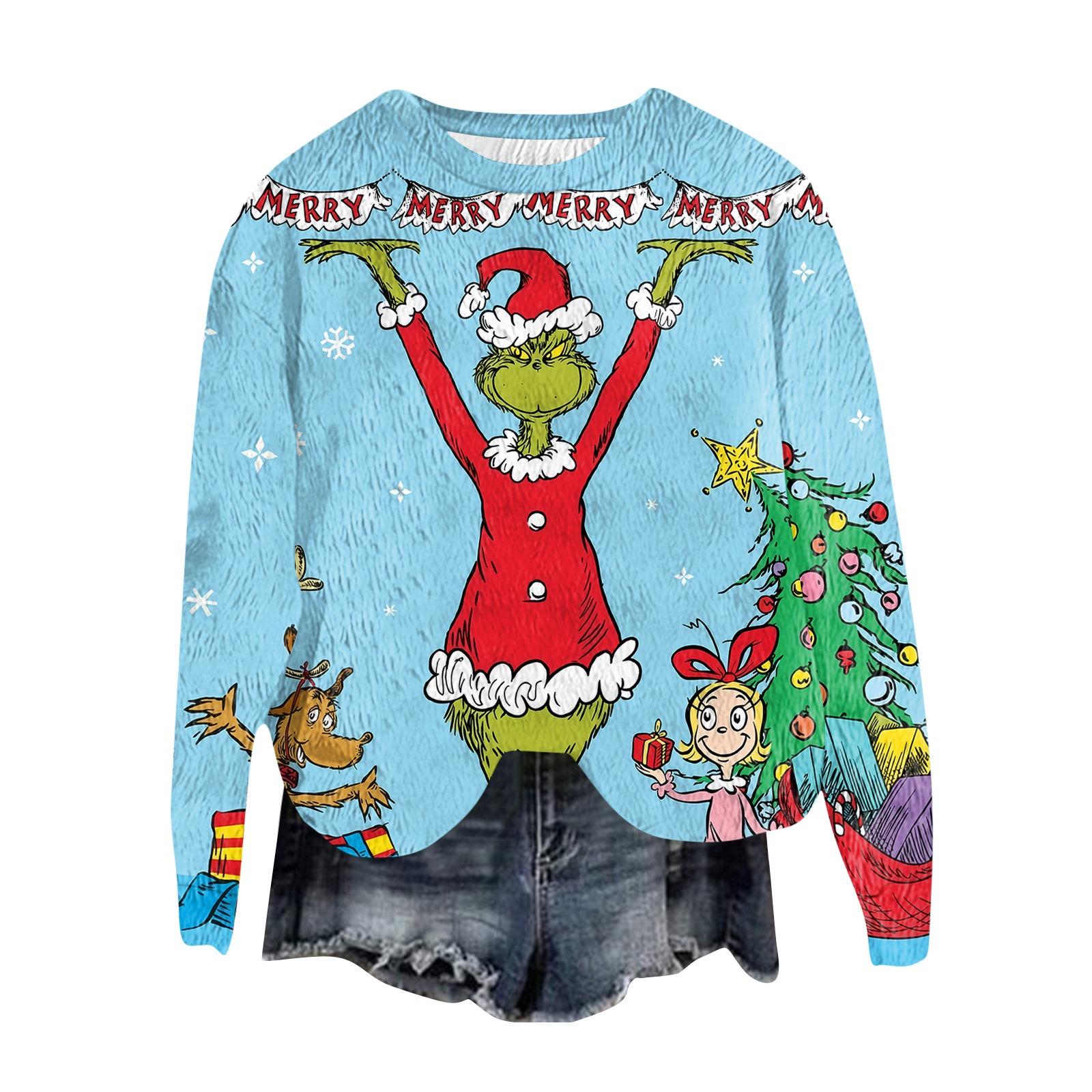

Женский модный пуловер с круглым вырезом, футболка с длинным рукавом, рождественская толстовка с принтом XL