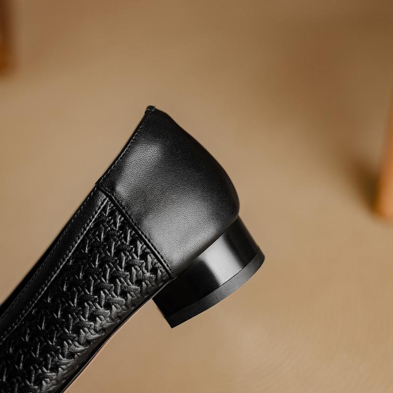 Fashion Women's new leather sheepskin hollow breathable square toe soft and comfortable low order shoes with perforations