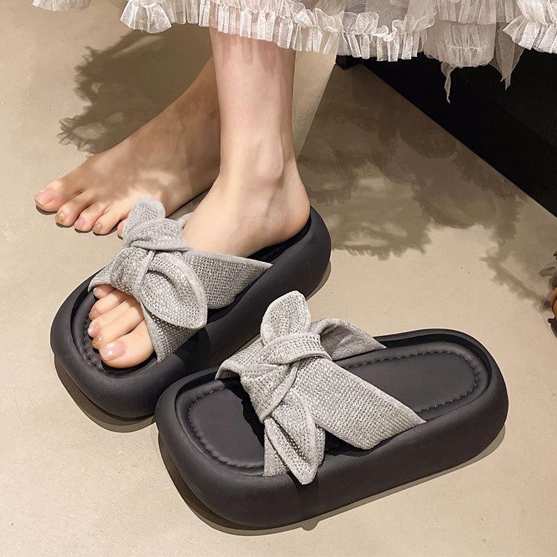 Thick-bottomed bow one-word women's summer 2025 new fashion versatile trend wear sandals casual slippers
