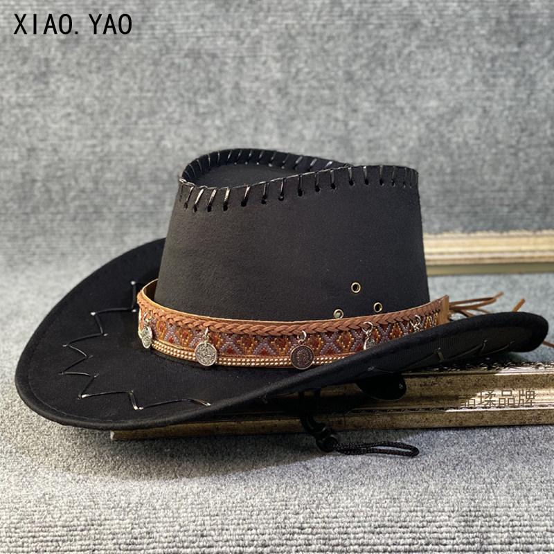 European and American Western Cowboy Jazz Hat Big Brim Knight Hat Outdoor Visor Hat Men and Women Travel Horseback Riding