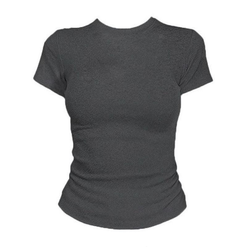 Damen Slim Fit Rundhals Kurzarm T-Shirt - Sommer 2026 Vielseitiges Basic Top