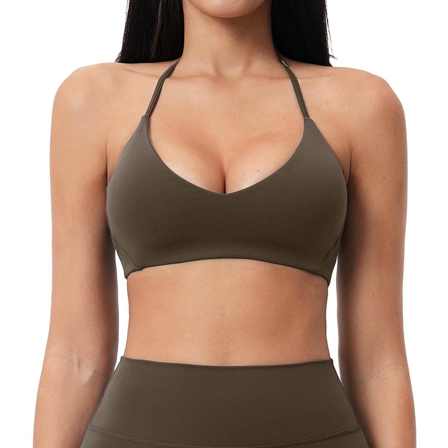 

Brushed Yoga Halter Neck Sports Bra with Hollow Back Design for Fitness and Running Medium