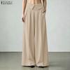 ZANZEA Woen Elastic Waist Solid Color Loose Casual Wide Leg Pants