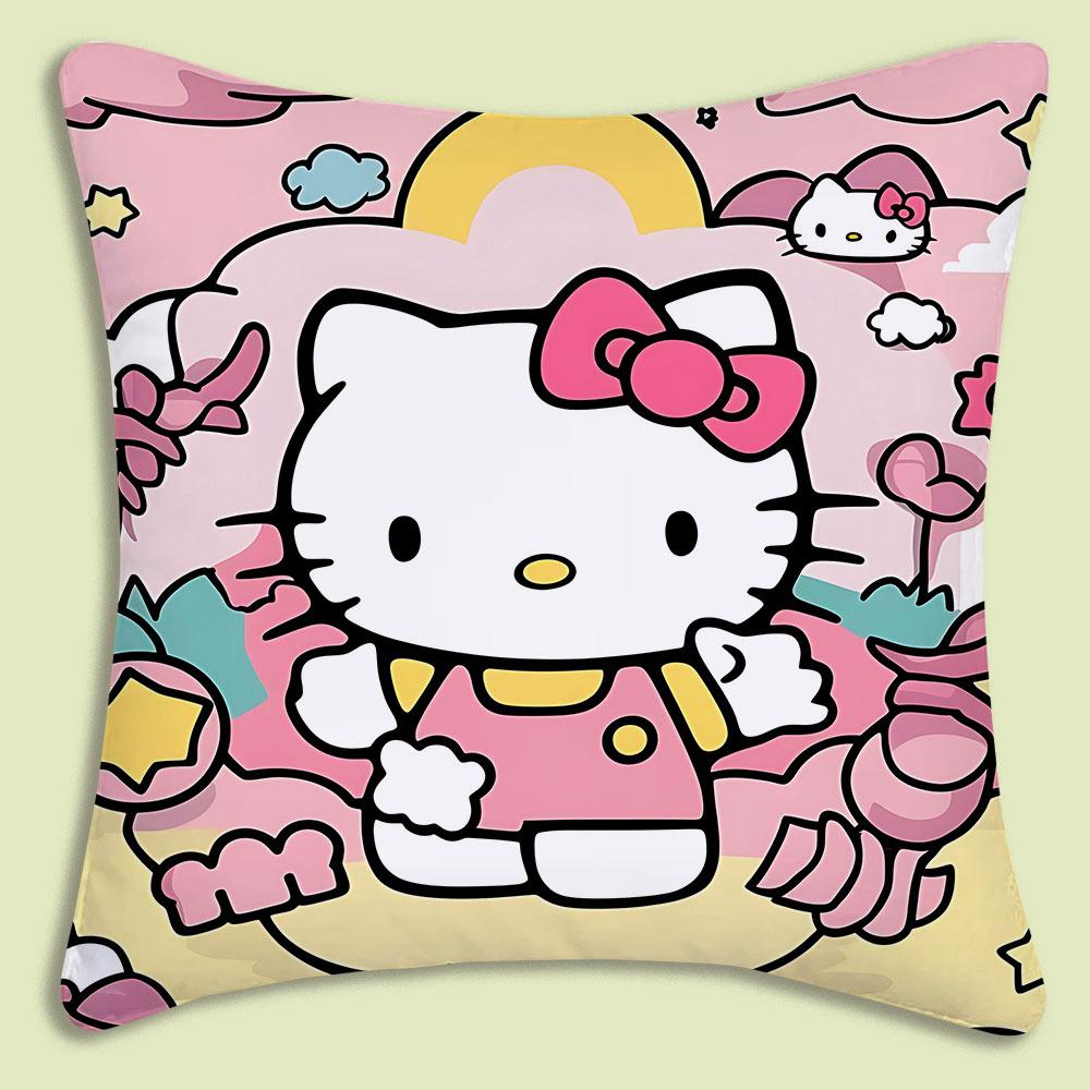 Cartoon Cute Hello Kitty Pillow Covers Cartoon Sofa Decorative Home Double-Sided Printing Short Plush Cute Cushion Cover
