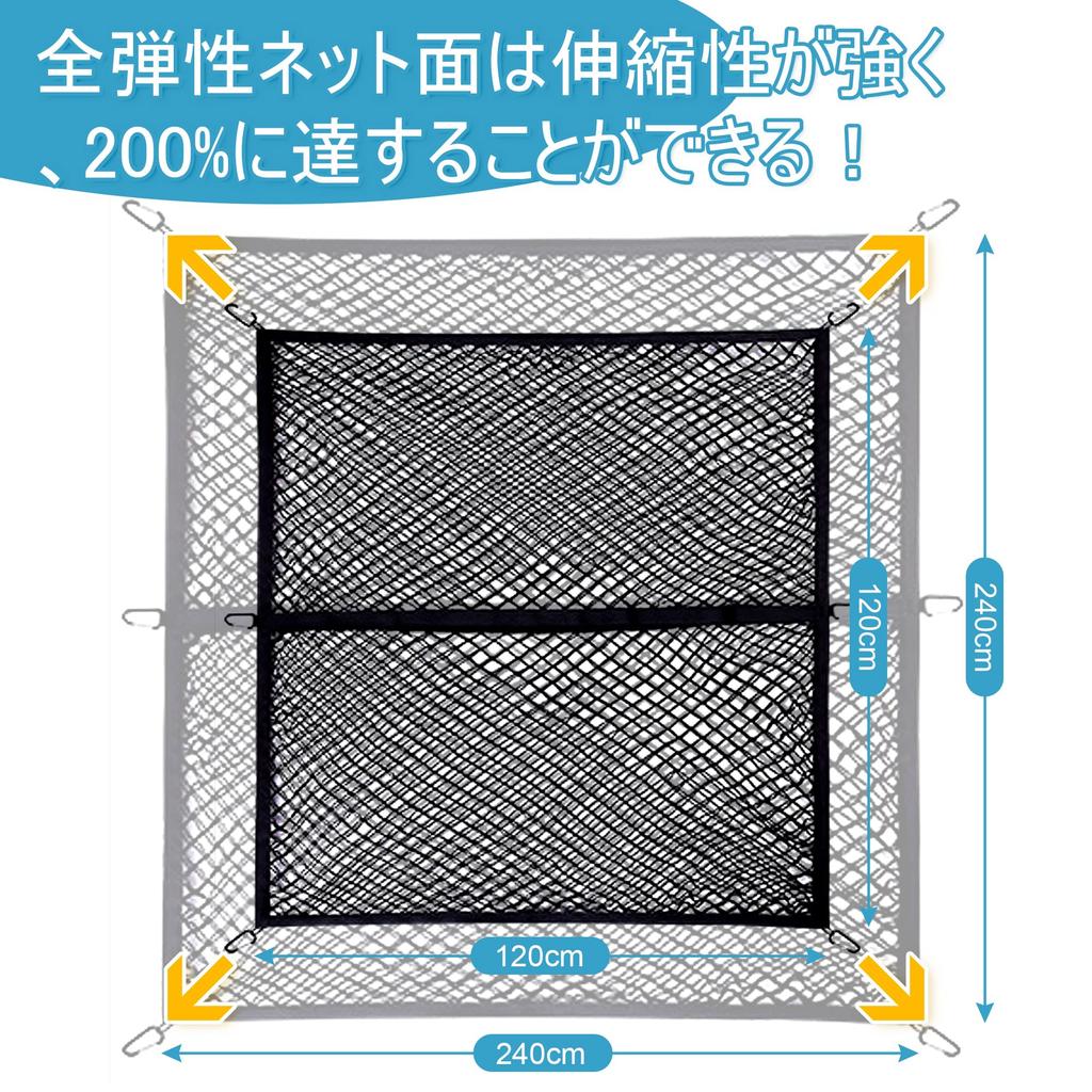 Rloao Cargo 120x120cm High Large Rooftop Cargo Secures Prevents and More Six Carabiners and a Storage High-Elasticity Net, (Max 240x240cm),