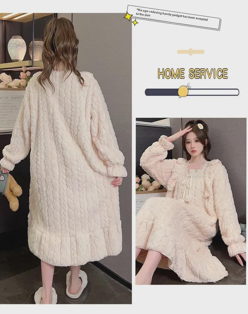 Cămașă de noapte din flanel pentru femei, mărime mare - cu mâneci lungi, drăguță, croială lejeră pentru toamnă/iarnă (Până la 200 lbs).