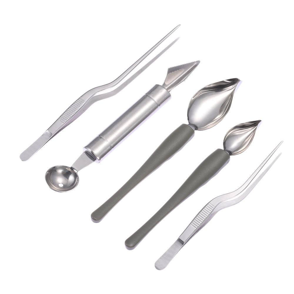 5 Pcs Stainless Steel Culinary Drawing Decorating Spoon Set 5Style Silver Culinary Drawing Spoons Drizzle Spoons