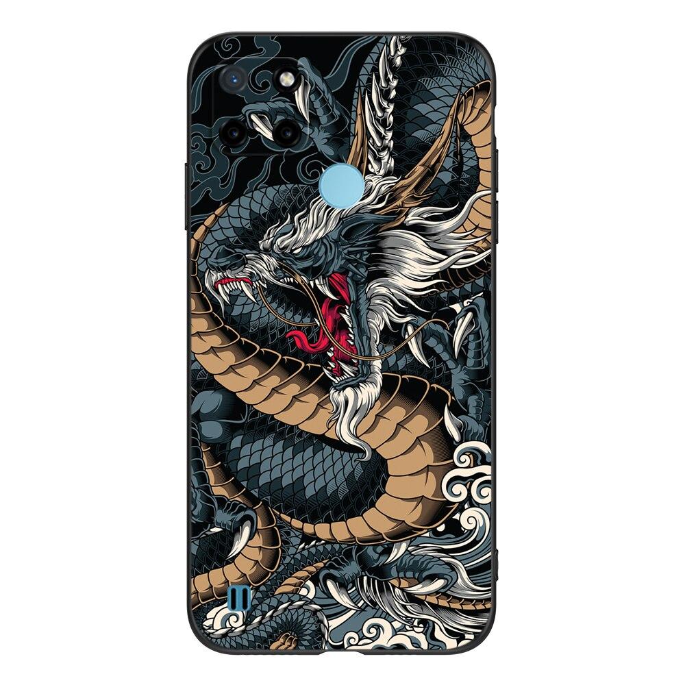 For Realme C21Y C25Y Case For OPPO Realme C21Y C25Y 4G Soft Case RMX3261 Coque 6.5inch Black Tpu Case Lion Wolf Tiger Dragon