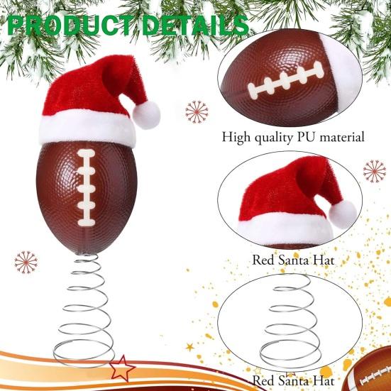 Rugby Christmas Tree Topper with Santa Hat Spring Base Bouncing Sports Ornament