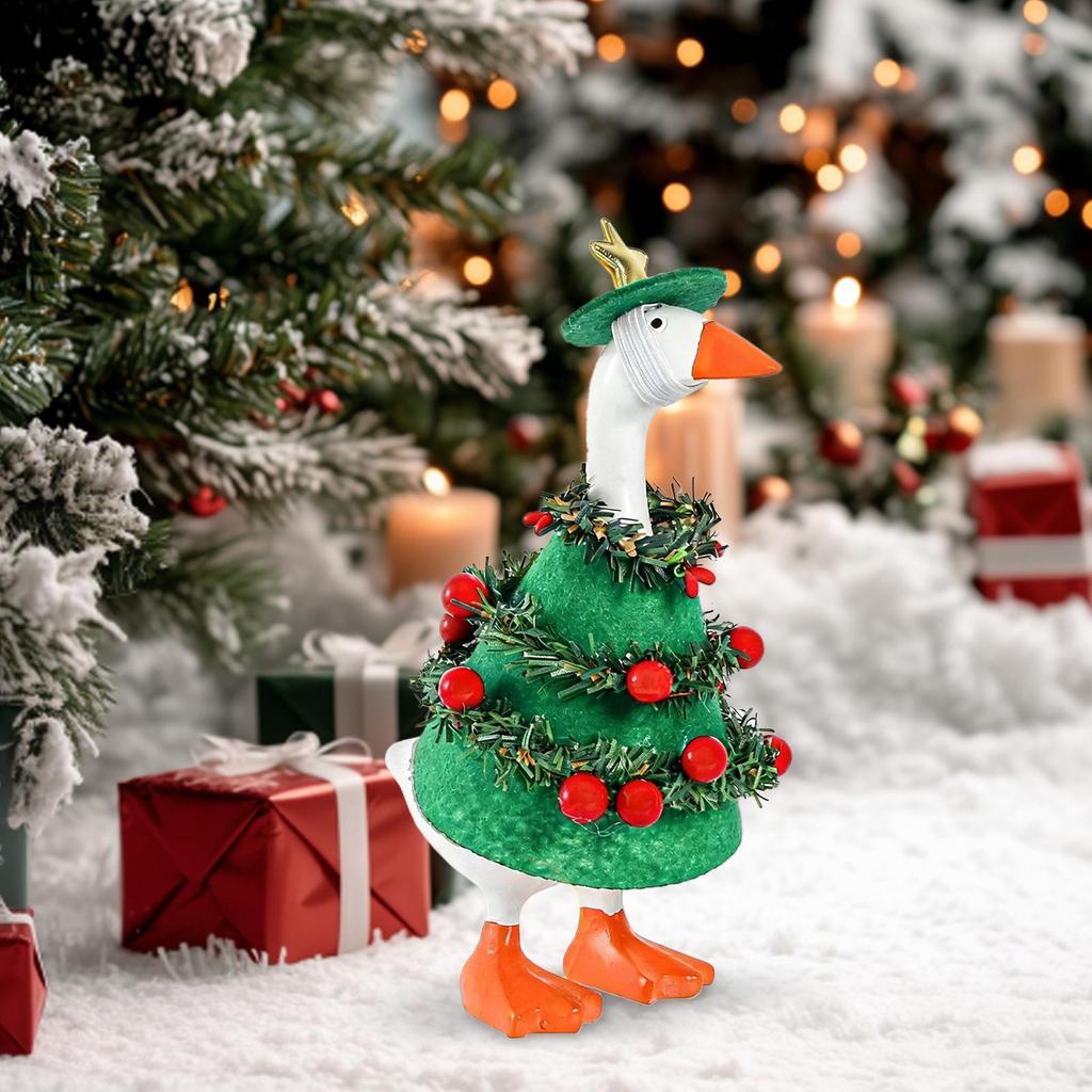 Christmas Tree Geese Outfit Tree Shaped Statue Decor Clothes Lawn Porch Geese Statue Costume For Holiday Celebrations Seasonal