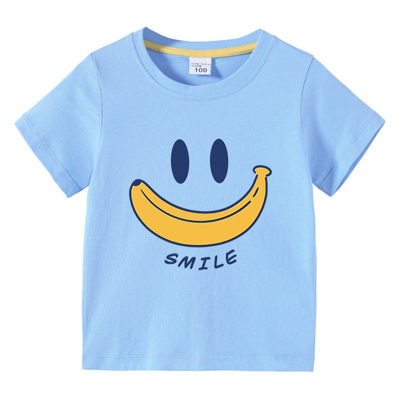 Cute Smiling Banana Kids Short Sleeve T Shirts Boys Girls Same Style Cartoon Casual Tees Comfortable Children Clothing