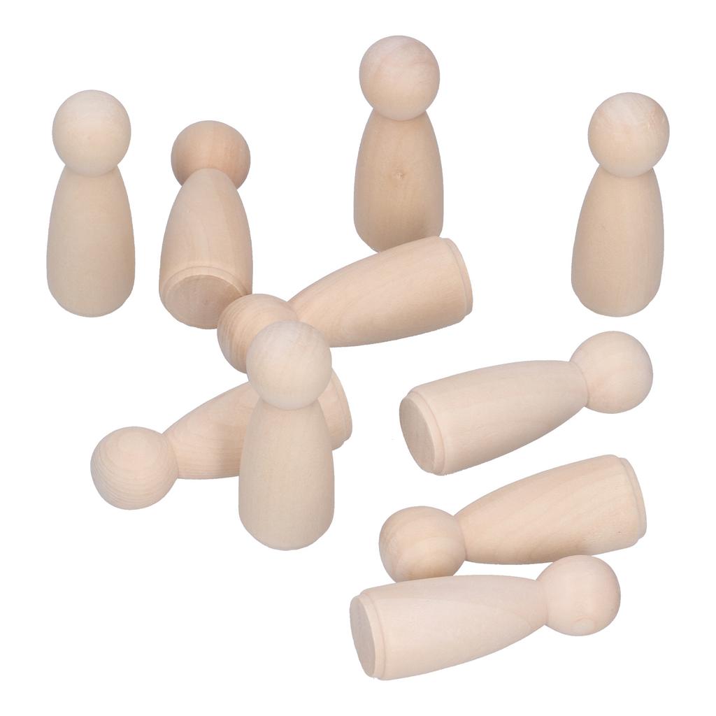 10Pcs Unfinished Wooden Peg Dolls Family Peg Dolls Bodies Kit for DIY Graffiti PaintingFemale Peg