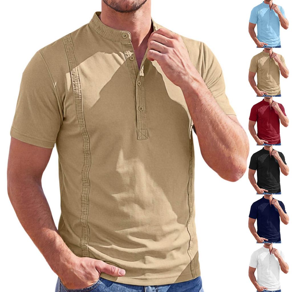 Męska koszula casual z krótkim rękawem Oddychająca bawełna Drobny twill Do codziennego noszenia