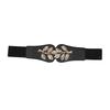 Women's Waist Belts Retro Waistband Golden Leaf Elastic Waist Closure with Double Hook Buckle Wide Belt Fashion Elegant Women Belt for Skirt