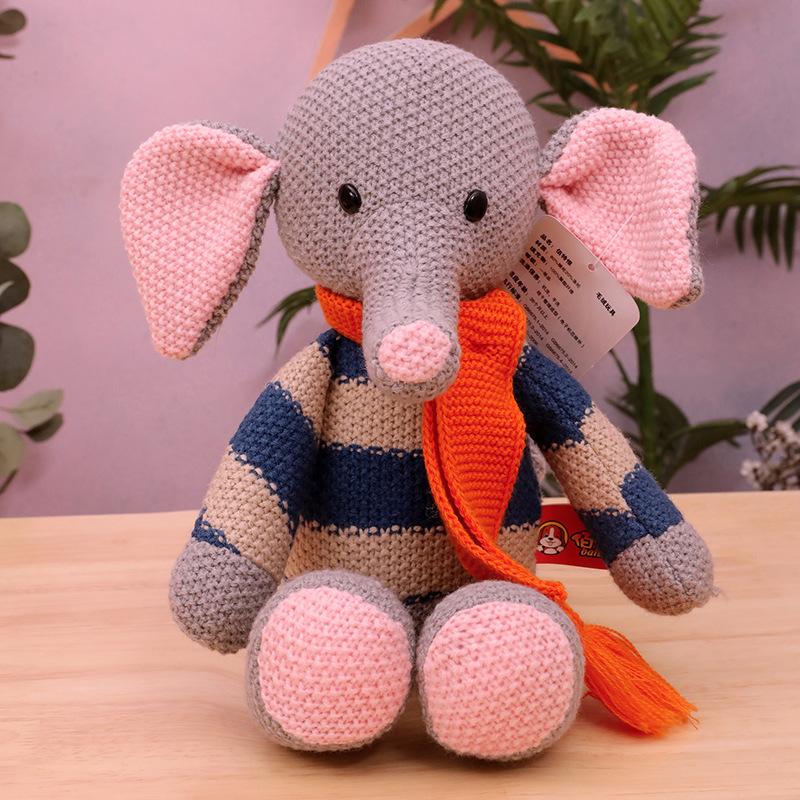 Creative Stuffed Animals Toy Knitted Animal Doll Baby Comfort Rattle Doll Crochet Knit Toy Cute Little Bear Deer Knitted Animal