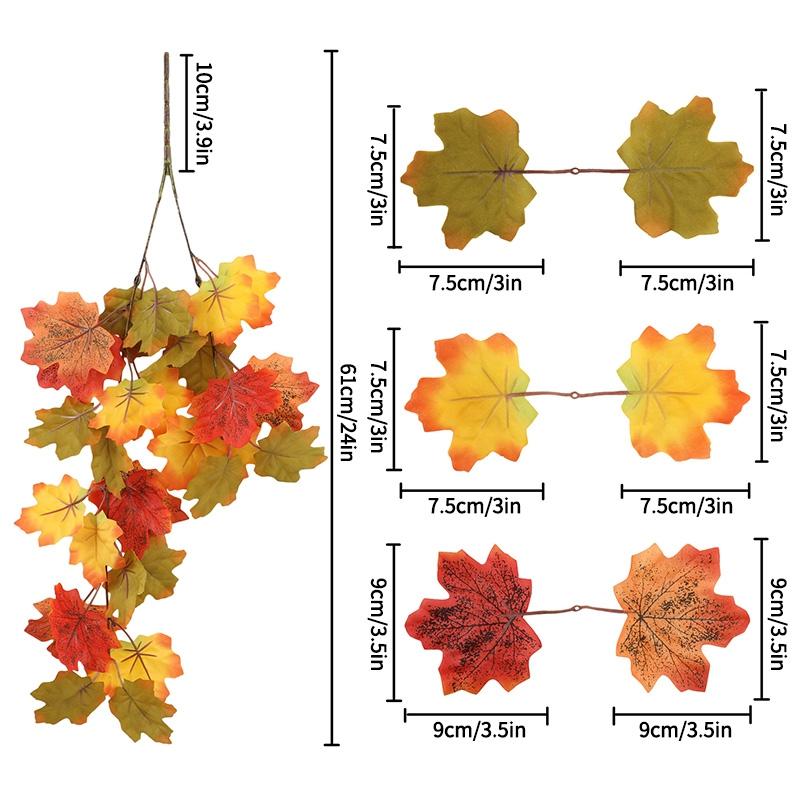 Artificial Maple Leaves Halloween Thanksgiving Decoration Autumn Fall Leaf Simulated Maple Leaf Garland Fallen Leaves Rattan