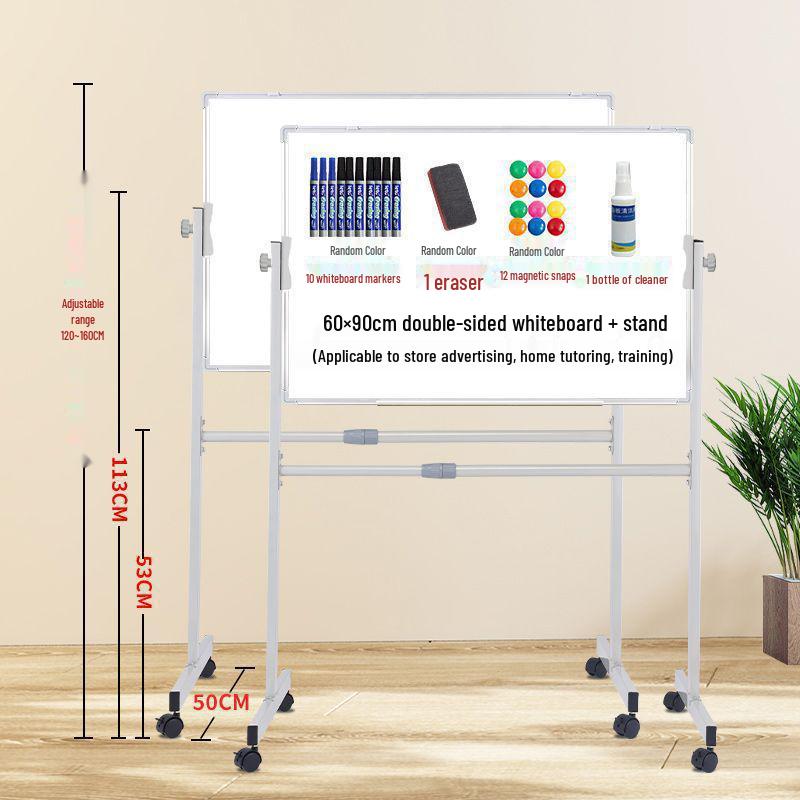 Dual-Sided Magnetic Whiteboard & Blackboard, Mobile Stand, Erasable, for Home, Office, or Classroom.
