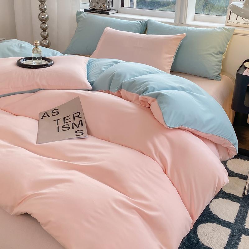 Solid Color Duvet Cover Set Washed Cotton Nordic Comforter Cover Pillowcase Single Double Queen King Size Bedding Set (No Sheet)