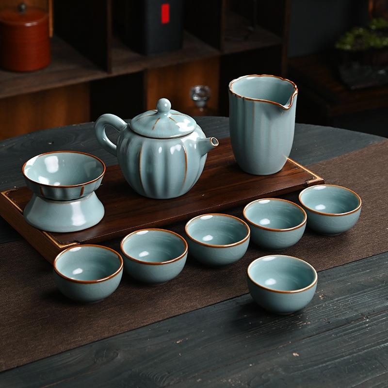 Five famous kiln tea set gift box ceramic kung fu souvenir business gift tea set high-end light luxury