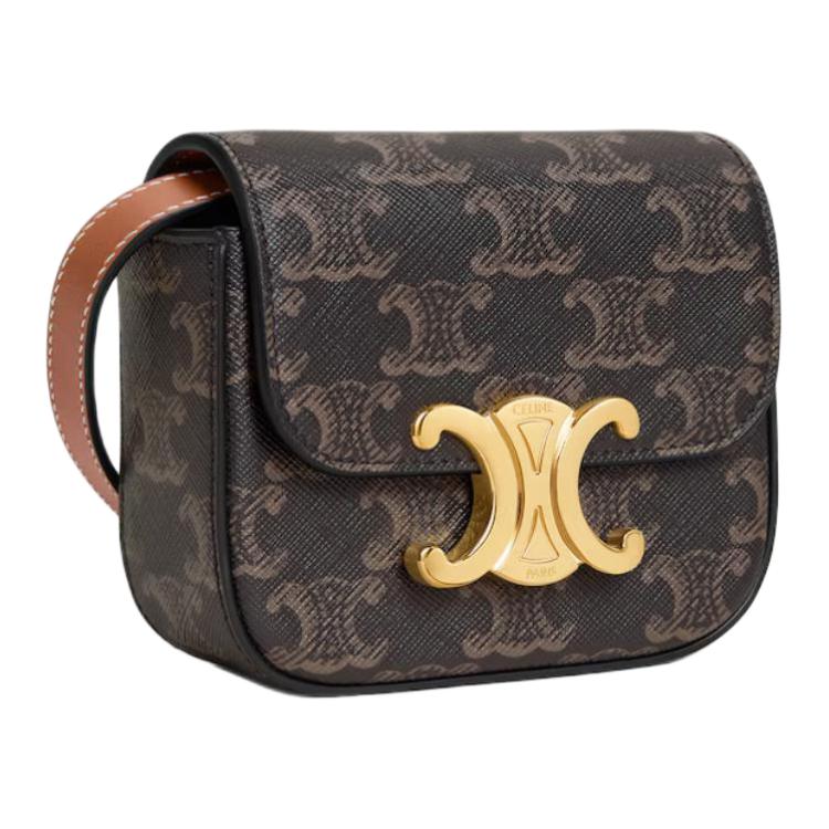 Celine Claude Lock Logo Monogram Print Leather Mini Handbag Women Handbag Brown 10I512DQB-04LU