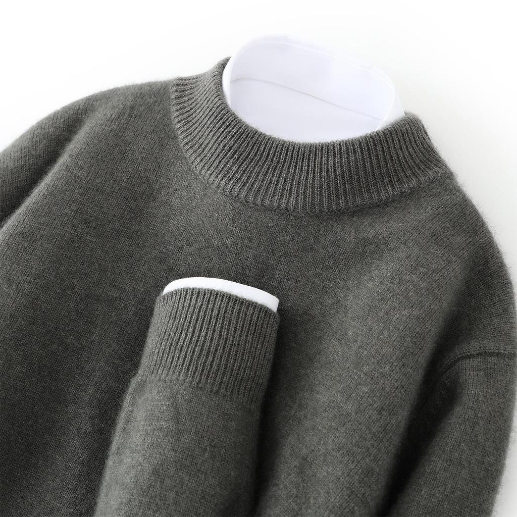 Men's Autumn Thickened Cashmere Round Neck Sweater - Light Business Style