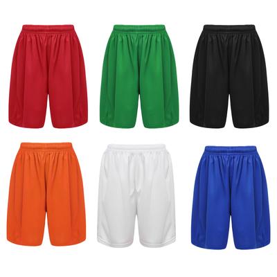 Boys Solid Color Athletic Shorts Drawstring Elastic Waistband Trunks Football Basketball Sports
