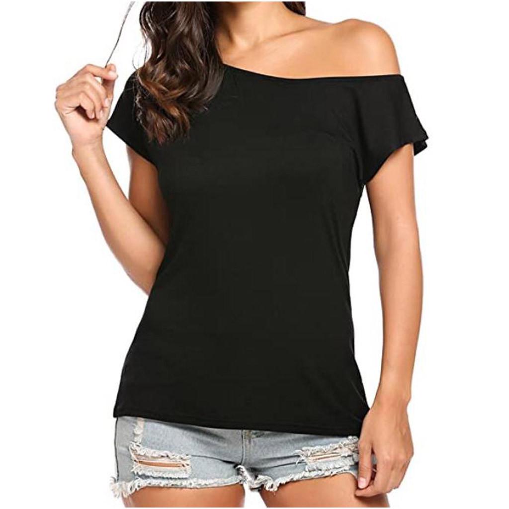 Women's Casual Off Shoulder Tops Short Sleeve T Shirts Loose Summer Blouse Shirt