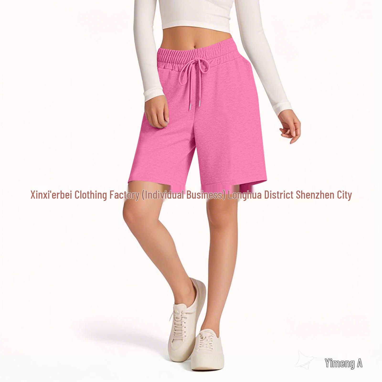 

2025 Summer High Waist Drawstring Solid Color Casual Women s Shorts - Loose & Versatile Sporty Style S розы красного