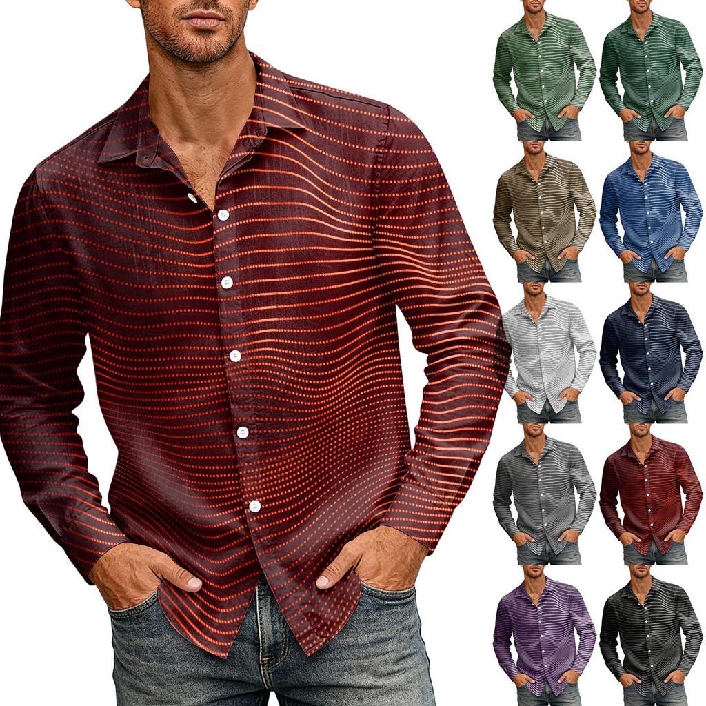 Men's Casual Lightweight Long Sleeve Shirt Button Front Cardigan with Stripe Print and Turn Down Collar Suitable for Everyday Wear