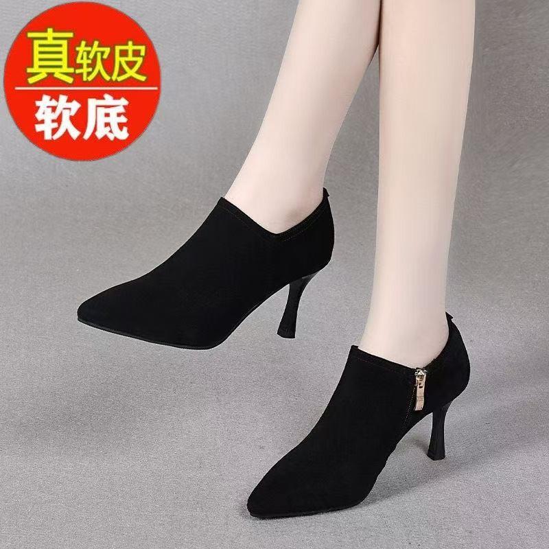Pointed high heels women's spring and autumn new European and American retro stiletto short boots suede fashion women's boots