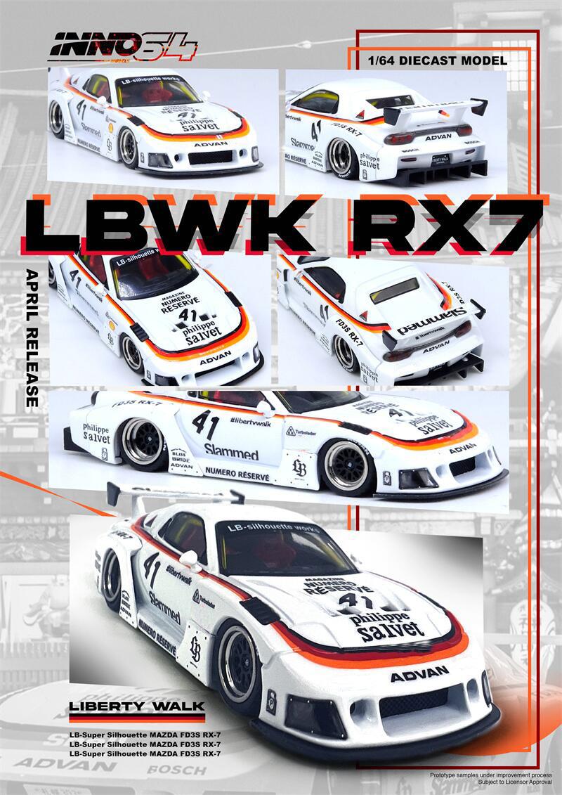 Inno 1:64 Lbwk Rx7 Fd3S Lb-Super Silhouette Schwarz / Weiß Druckgussmodellauto black