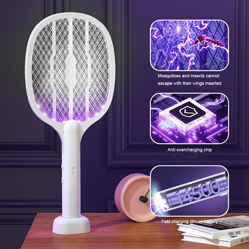 2 in 1 Electric Fly Swatter Rechargeable Mosquito Swatter Fly Killer and Mosquito Trap Lamp for Indoor and Outdoor Pest Control