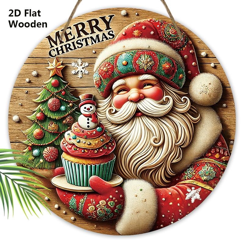 Merry Christmas Wooden Sign with Smiling Santa Claus Pattern - Navidad Wooden Sign for Christmas Tree, Window, Yard, Indoor Decor