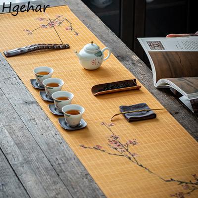 Print Bamboo Table Runner Decorative Retro Rectangle Chinese Cloth Household Heat Insulation  Protector Camino De Mesa
