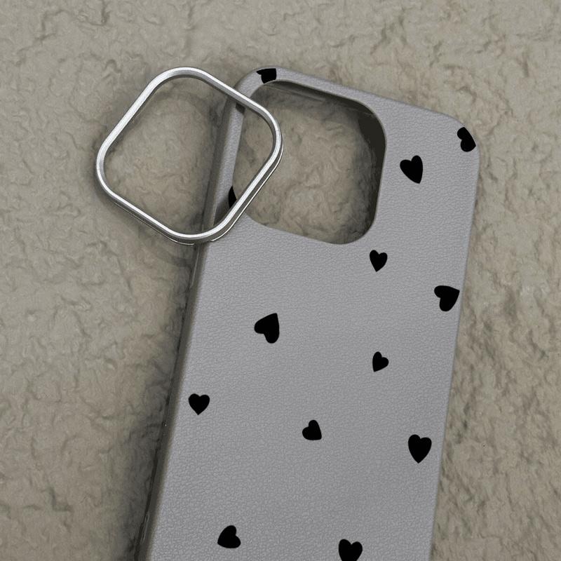 Leather Texture Black Love Hearts Pattern Phone Case for iPhone 16 15 Pro 14 Plus 13 12 11 Pro Max Xs Xr 8 7 Plus Shockproof Soft Tpu Slim Cover