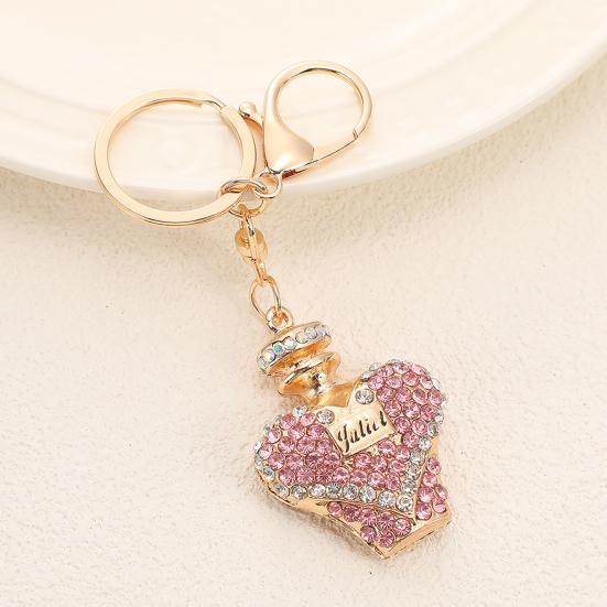 Keychain Pendant Rhinestones Inlaid Perfume Bottle Design Key Chain with Lobster Clasp Bag Charm
