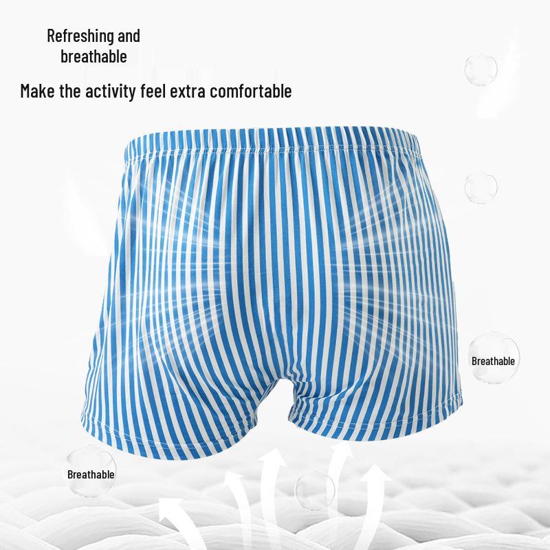 European & American Men's Striped Breathable Boxer Briefs - Plus Size, Casual Four-Corner Underwear