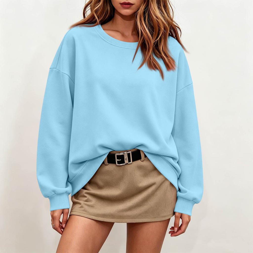 Women's Color Neck Long Sleeve Sweatshirt Pullover Top for Casual Everyday Wear