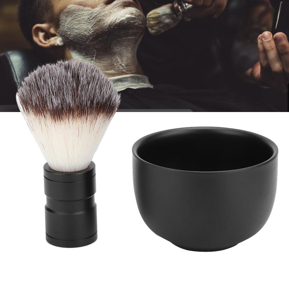 Men Stainless Steel Shaving Soap Bowl Soft Hair Brush Beard Cleaning Tool KitsSuit
