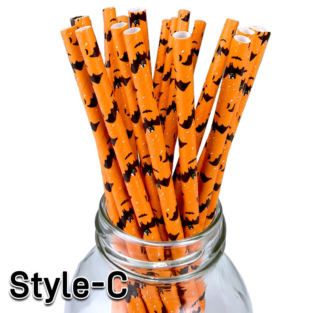 500pcs Halloween Party Favors Paper Straws Black and Orange Party Biodegradable Drinking Stripe Straws for Halloween