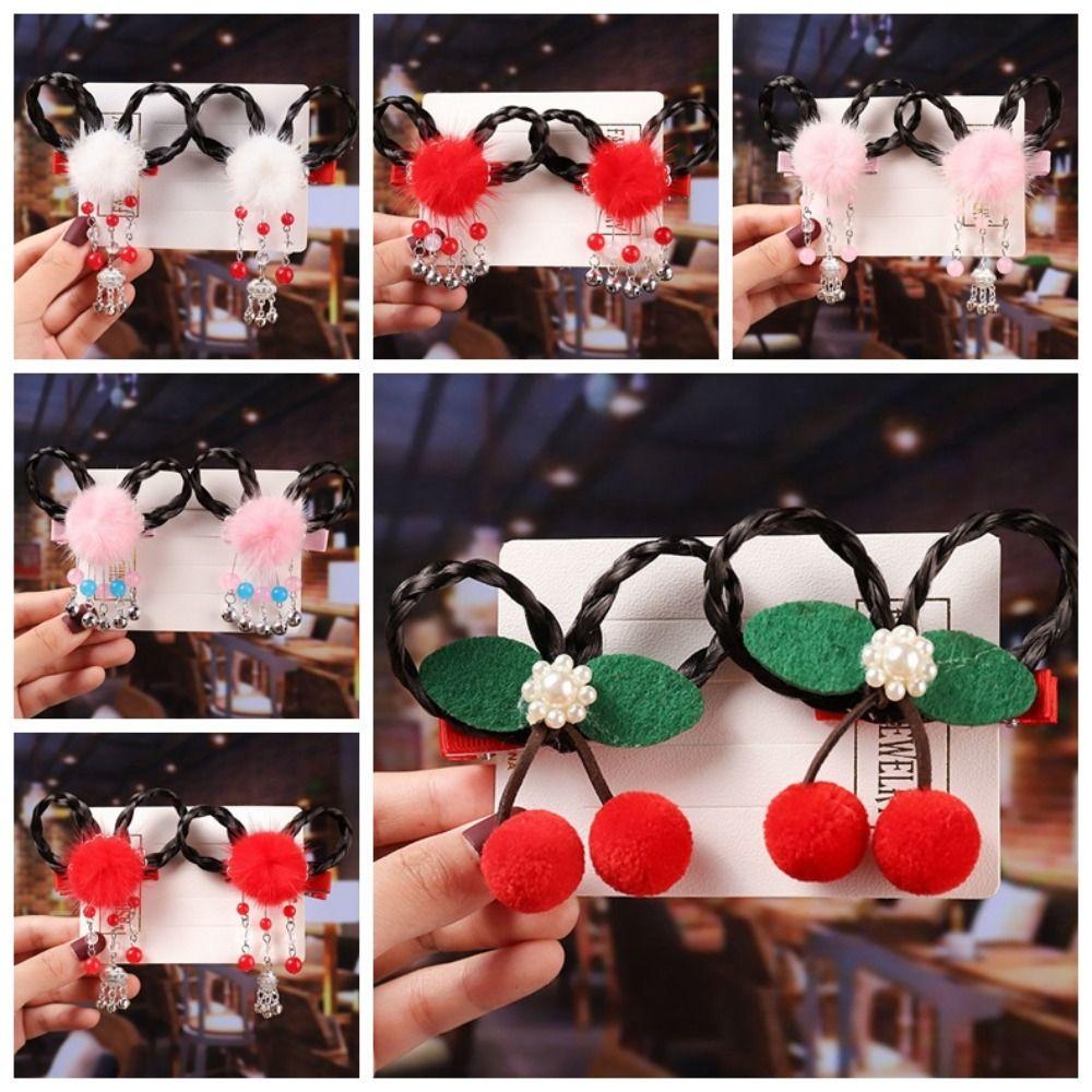 

2Pcs Hairball Children Hair Clip Tassel Wig Braid Headwear Hanfu Headdress Wig Girls