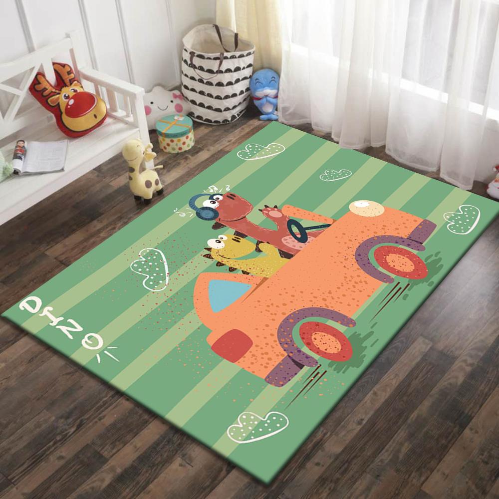 Cartoon Rocket Kids Room Carpet Dinosaur Living Room Area Rug Crystal Velvet Anti-slip Boys Bedroom Rug Children Play Gamer Mat