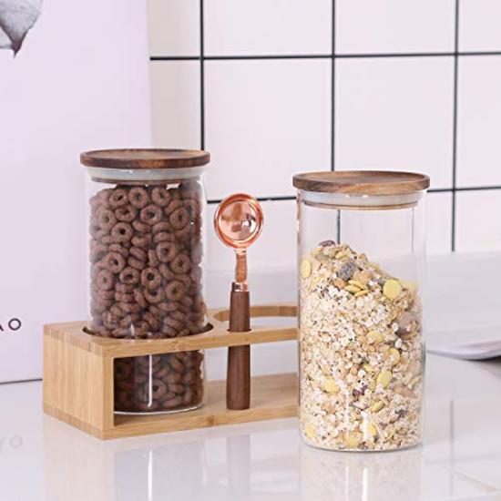 Recipient de depozitare a boabelor de cafea de bucătărie, sticlă de sticlă etanșă, sticlă de depozitare a proteinelor, recipient de depozitare cu lingură de sare, zahăr, condimente, sticlă